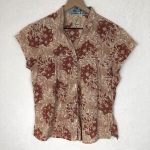 GRAMICCI Shirt Women's‎ Sz L Copper Cap Sleeve Button Up Cotton Lightweight Boho